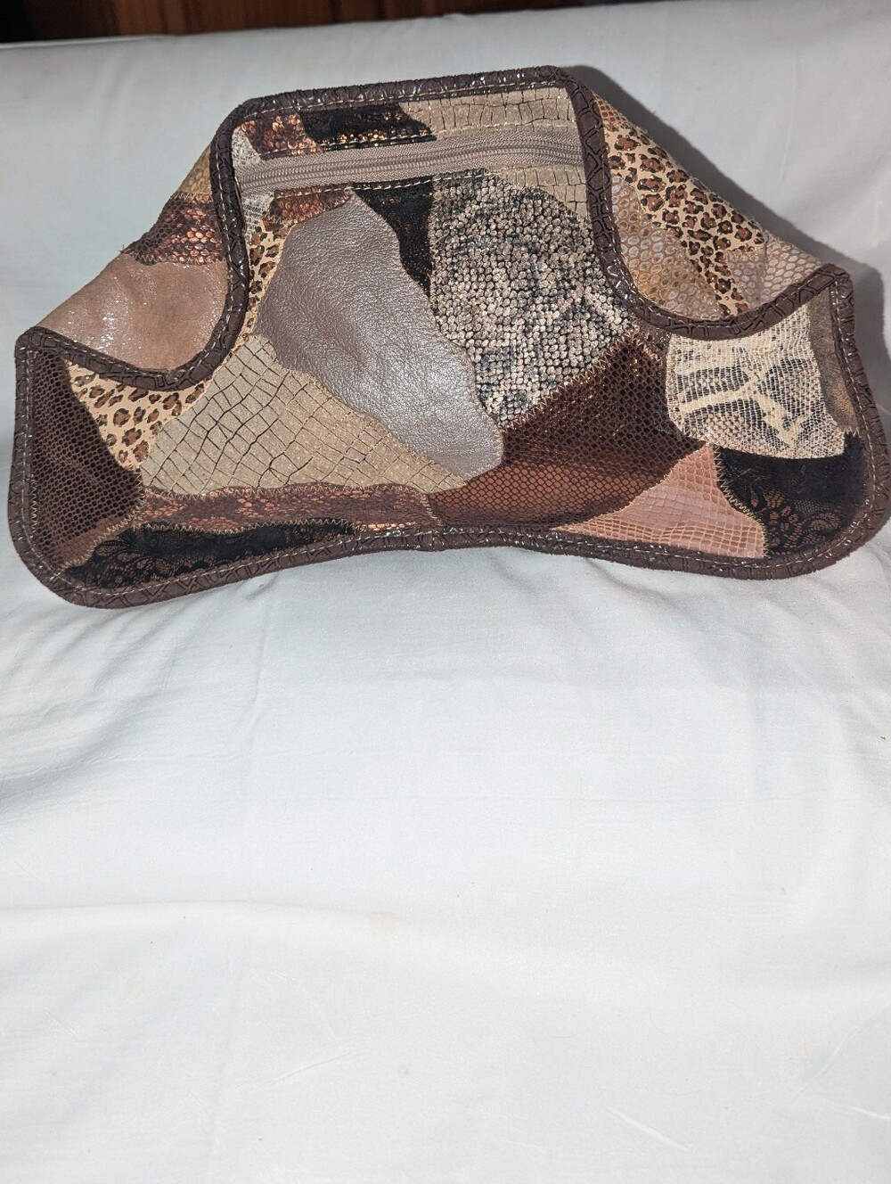 Vintage Luis Alexander Leather USA Patchwork Metallic Brown Clutch